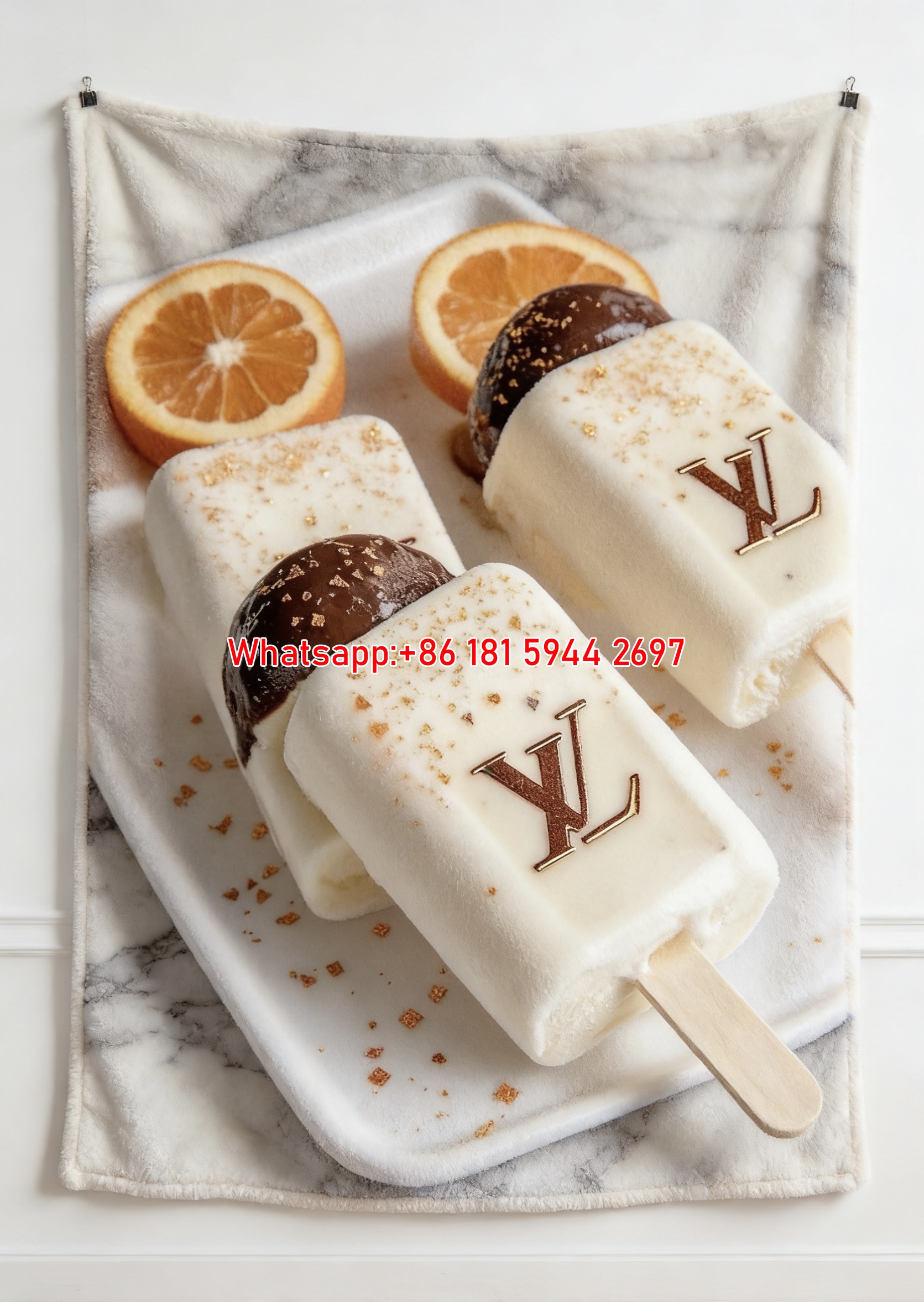 Luxury LV Popsicle Blanket Gold-Dusted Cream Popsicle Throw 009